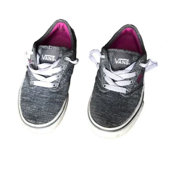 Girls grey and white vans with pink insides and glitter vans bill shoes